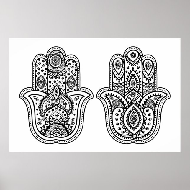 Hand plockade Hamsa med prydnadsföremål 2 Poster (Framsidan)