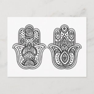 Hand plockade Hamsa med prydnadsföremål Vykort