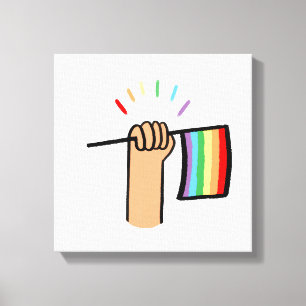 Hand plockade Hand som viftar en regnbåge Flagga Canvastryck