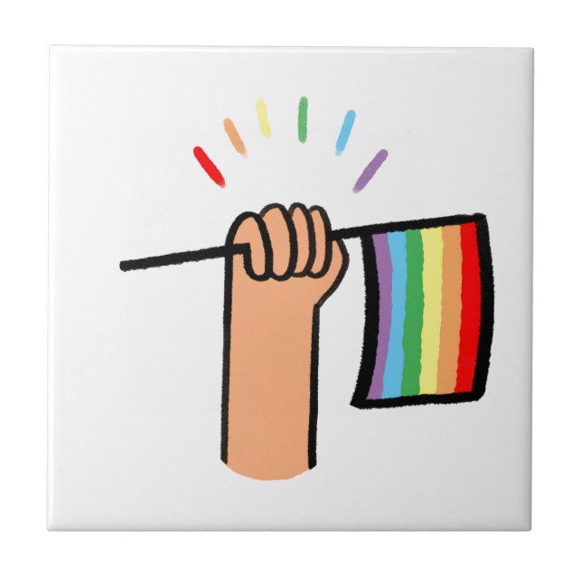 Hand plockade Hand som viftar en regnbåge Flagga Kakelplatta (Framsidan)