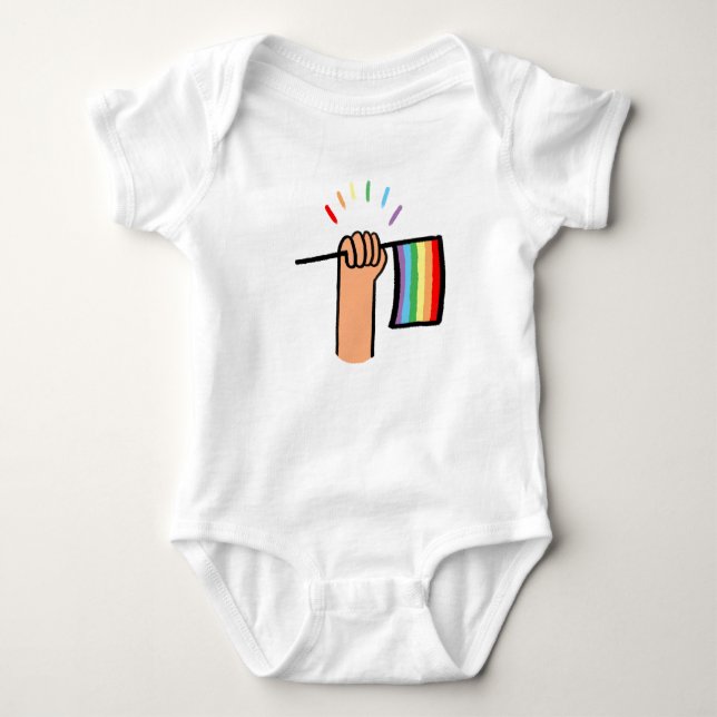 Hand plockade Hand som viftar en regnbåge Flagga T Shirt (Framsida)