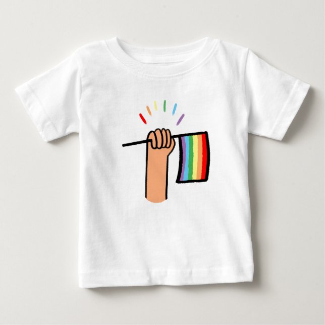 Hand plockade Hand som viftar en regnbåge Flagga T Shirt (Framsida)