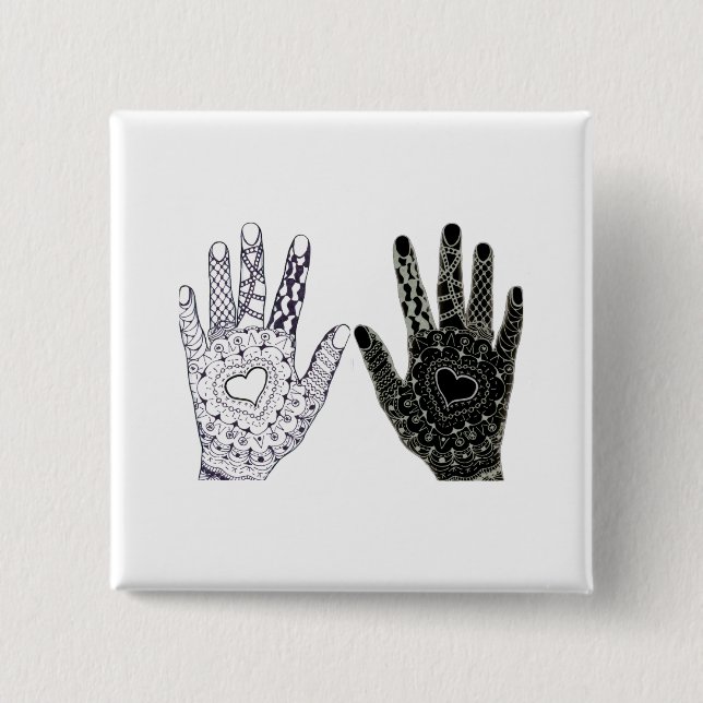 hand plockade Heart Doodled Händer Knapp (Framsida)