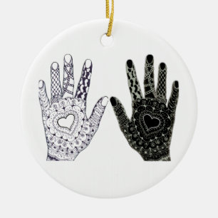 Hand plockade Heart Händer Julgransprydnad Keramik