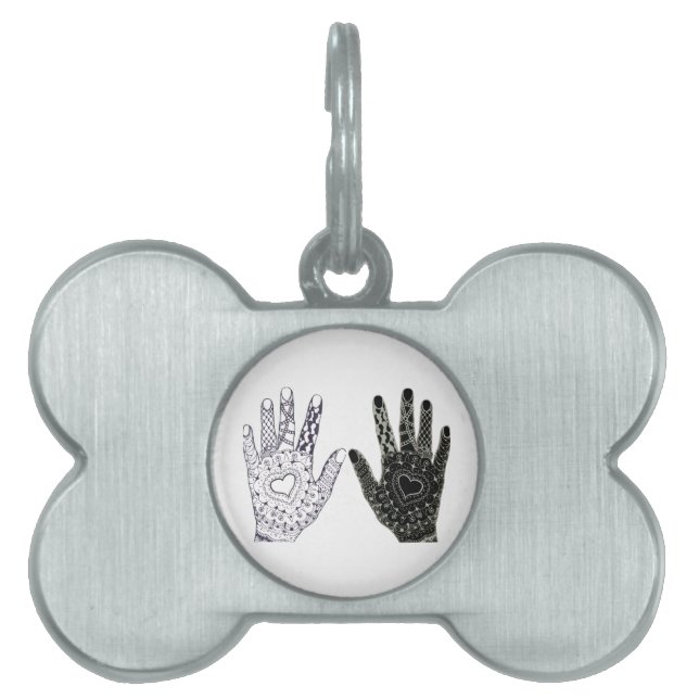 hand plockade Heart Händer Namnbricka Husdjur (Framsidan)