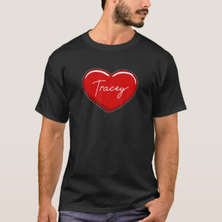 Hand plockade Heart Tracey - första Namn Hearts i T Shirt