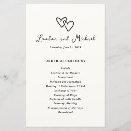 Hand plockade Hearts Doodle Modern Bröllopsprogram