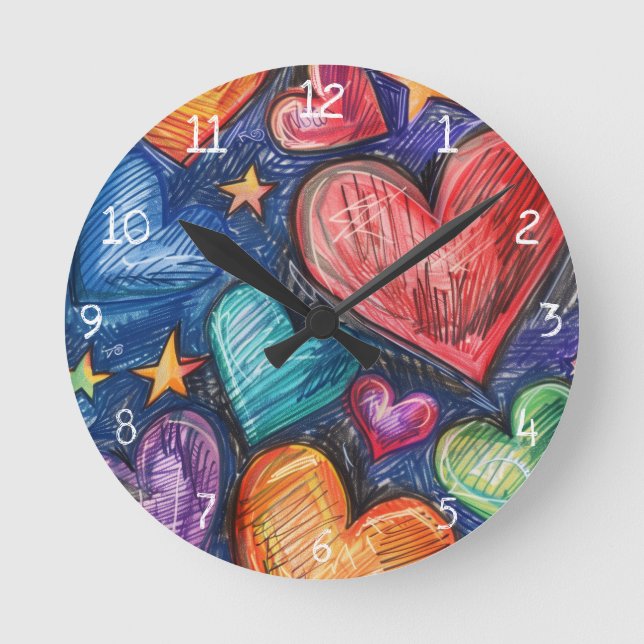 Hand plockade Hearts & Stars Rund Klocka (Framsida)