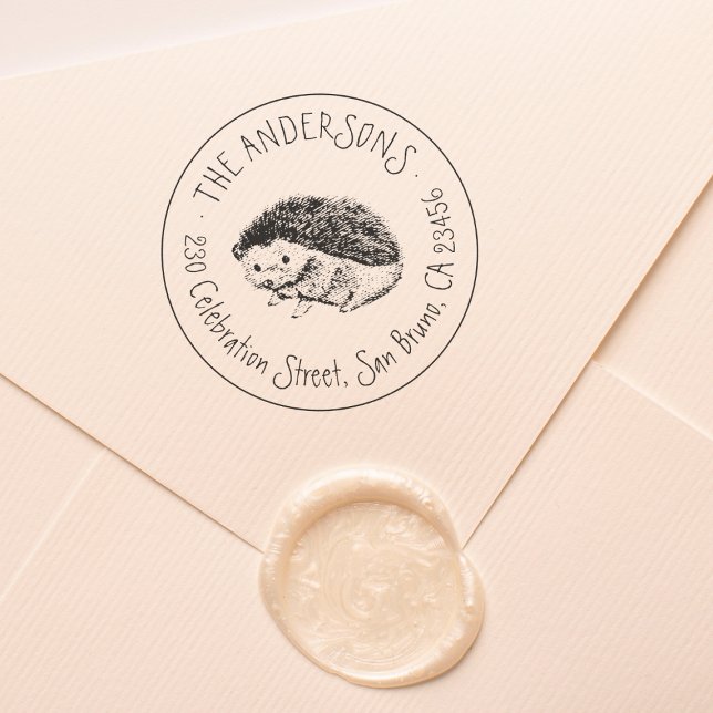 Hand plockade Hedgehog | Familj Namn Returadress Stämpel (Stamp Mock-up)