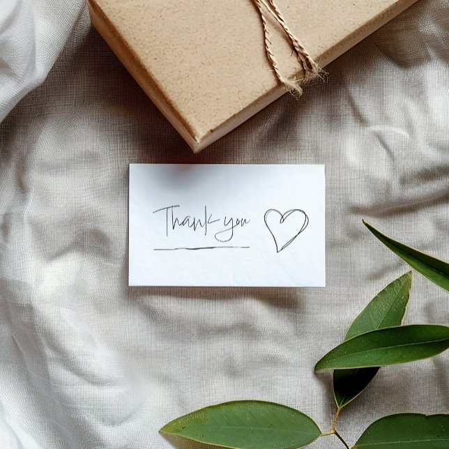 Hand plockade hjärttack för ditt djurutrymmeskort tilläggskort (Minimalist thank you card with heart and contact details on kraft gift box.)