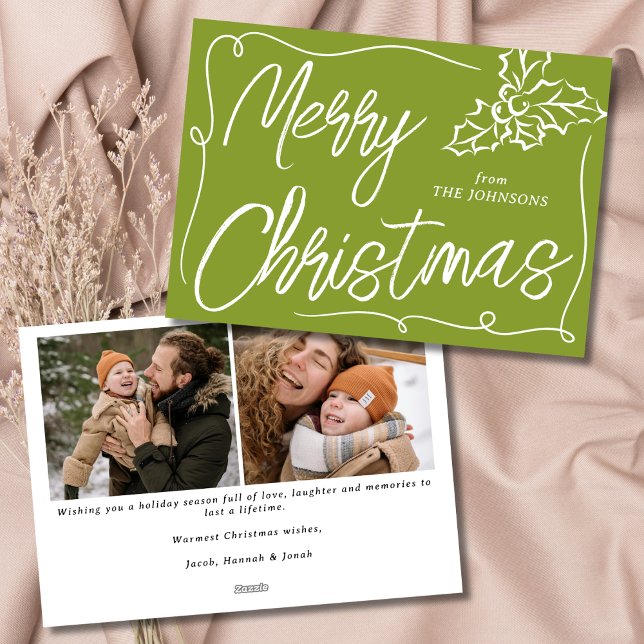 Hand plockade Holly Berry Olive 2 Fotojul Julkort (Skapare uppladdad)