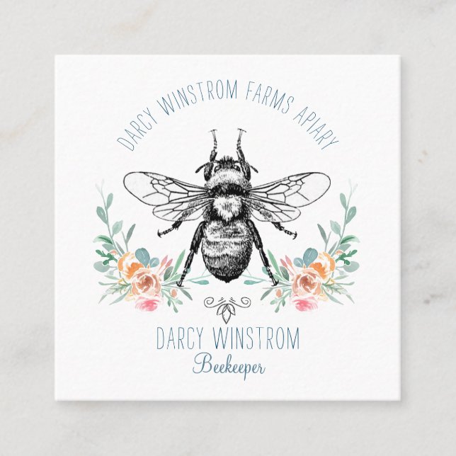 Hand plockade honungsbibibiodlarens Blommigt Fyrkantigt Visitkort (Framsida)