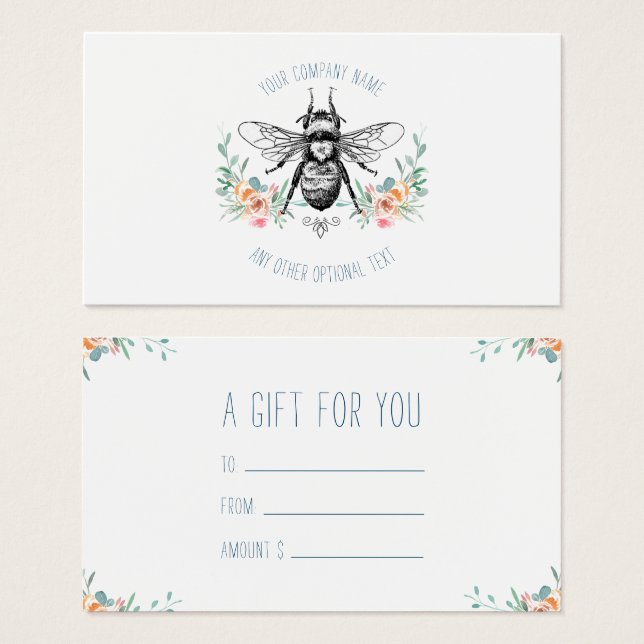 Hand plockade honungsbibibiodlarens Blommigt Visitkort (Framsida & baksida)