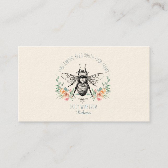 Hand plockade honungsbibibiodlarens Blommigt Visitkort (Framsida)