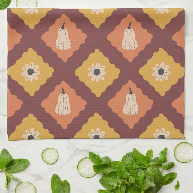 Hand plockade Höst Diamond Mönster Kitchen Towel Kökshandduk (Vikta)