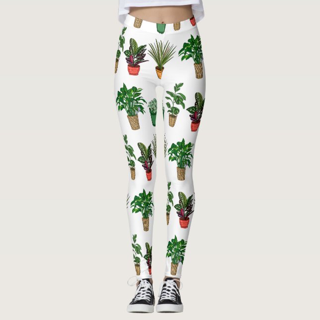Hand plockade Houseplantor Leggings (Framsida)