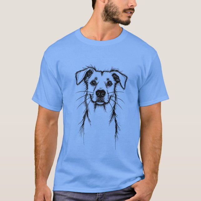 Hand plockade Hund Illustration T Shirt (Framsida)