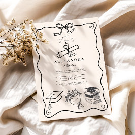 Hand plockade Illustrated Black & White Grad Inbjudningar