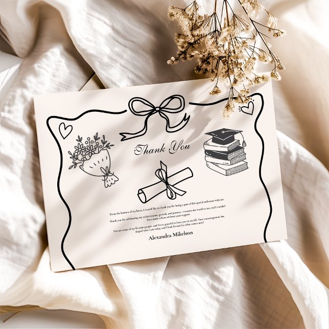 Hand plockade Illustrated Black & White Studenten Tack Kort (Skapare uppladdad)