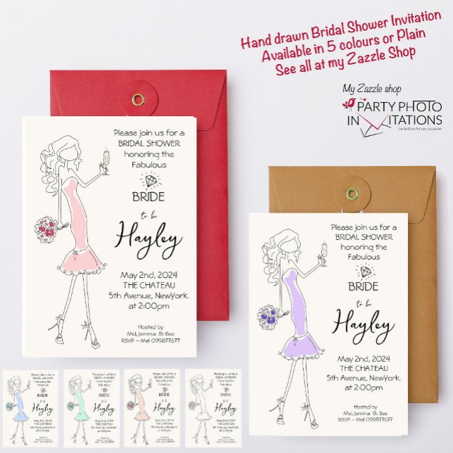 Hand plockade Illustrated Inbjudningskort för möhi (Fun Hand drawn Bridal Shower Invitation)
