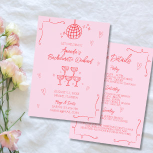 Hand plockade Illustrated Rosa & Red Bachelorette Inbjudningar