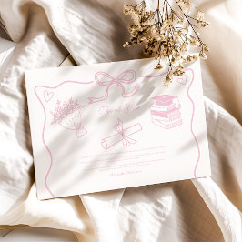 Hand plockade Illustrated Rosa Studentfest Tack Kort