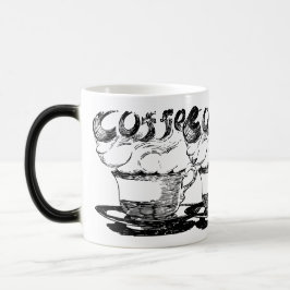 Hand plockade illustration, kaffedryck magisk mugg