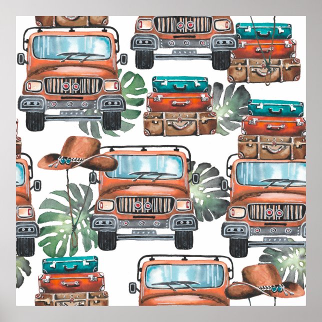 Hand plockade illustration. Vattenfärgsskarvfri pe Poster (Framsidan)