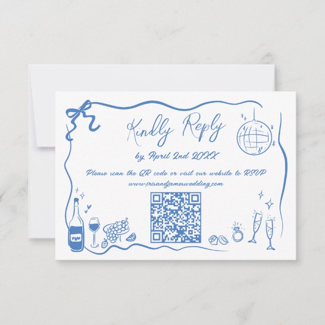Hand plockade Illustrationer Doodles Bröllop QR-ko OSA Kort (Framsida)