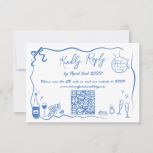 Hand plockade Illustrationer Doodles Bröllop QR-ko OSA Kort