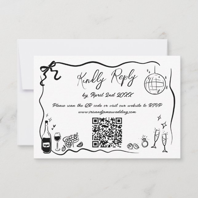 Hand plockade Illustrationer Doodles Bröllop QR-ko OSA Kort (Framsida)