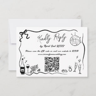 Hand plockade Illustrationer Doodles Bröllop QR-ko OSA Kort