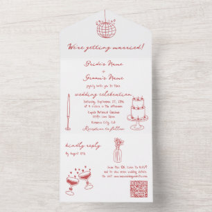 Hand plockade Illustrationer Doodles Maroon Bröllo
