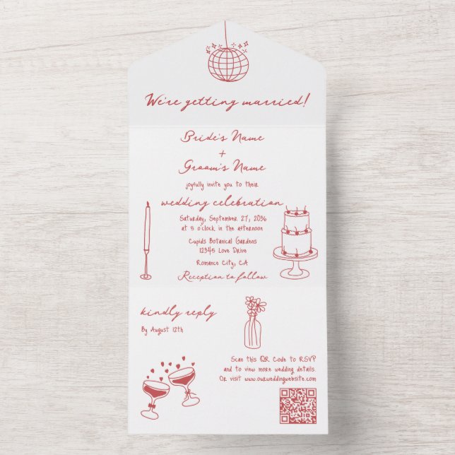 Hand plockade Illustrationer Doodles Maroon Bröllo (Inside)