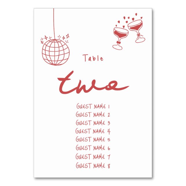 Hand plockade Illustrationer Doodles Maroon Bröllo Bordsnummer (Framsidan)