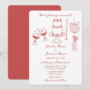 Hand plockade Illustrationer Doodles Maroon Bröllo Inbjudningar