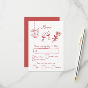 Hand plockade Illustrationer Doodles Maroon Bröllo OSA Kort