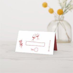 Hand plockade Illustrationer Doodles Maroon Bröllo Placeringskort