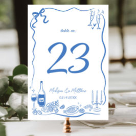 Hand plockade Illustrations Doodles-Bröllopsfesten Bordsnummer