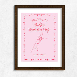 Hand plockade Illustrerad Rosa och röd Studentfest Poster