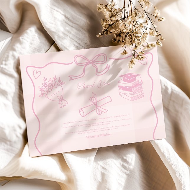 Hand plockade Illustrerad Rosa Play Studenten Tack Kort (Skapare uppladdad)