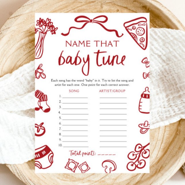 Hand plockade Italienska babyvisaren Namn Baby Tun Inbjudningar (Hand Drawn Italian Baby Shower Name That Baby Tune Game)