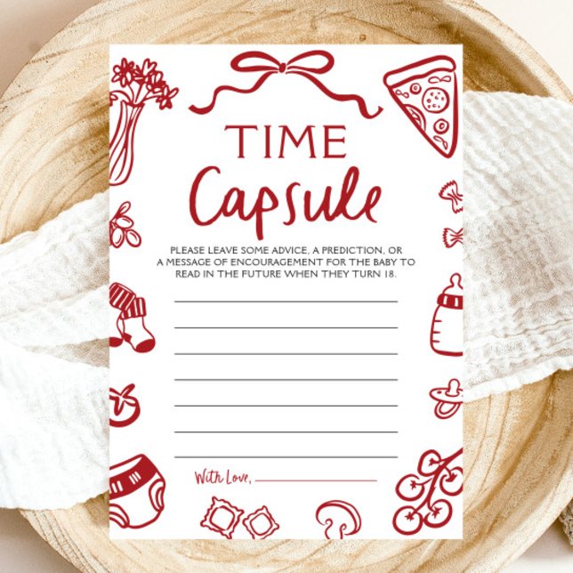 Hand plockade Italienska babyvisningsmatchningsmat Inbjudningar (Hand Drawn Italian Baby Shower Time Capsule Game)