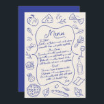Hand plockade Italienska Menu Blue och Cream Meny<br><div class="desc">Förbättra din bröllopsmottagning med det här illustrerade menykortet. Med handritade matsymboler och en klassisk design ger det här anpassadet ett charmerande drag på din speciella dag. Perfekt för att visa din försiktigt böjda meny är det här kortet både elegant och funktionellt, och skapar det som en vacker keepsaké för dina...</div>