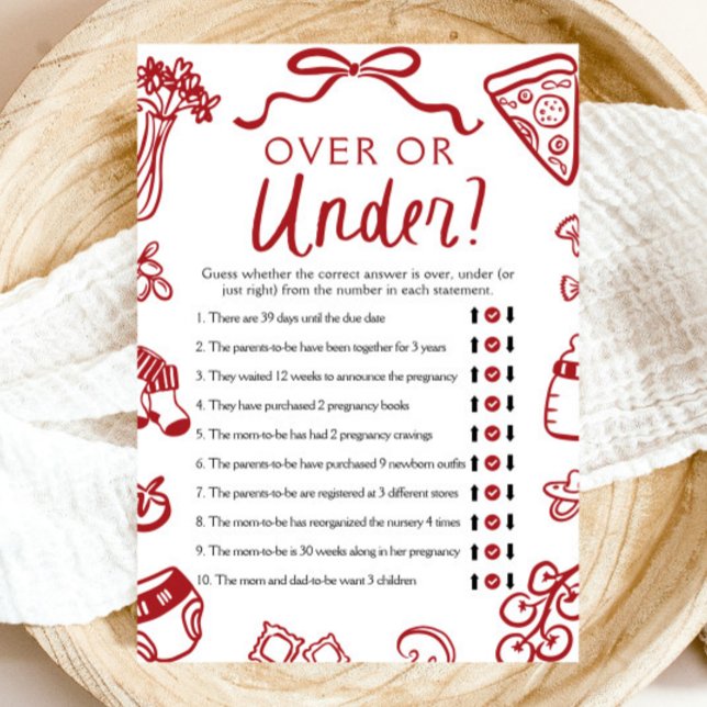 Hand plockade italienska över- eller under babyvis inbjudningar (Hand Drawn Italian Over Or Under Baby Shower Game)