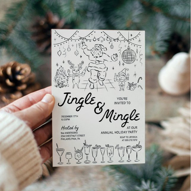 Hand plockade Jingle och Mingle jul Party Inbjudningar (Skapare uppladdad)