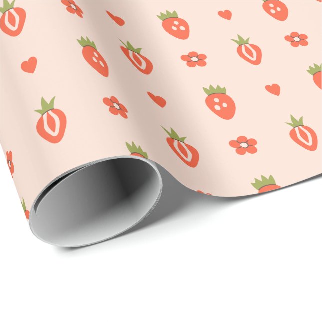 Hand plockade Jordberry Mönster Wrapping Papper Ro Presentpapper (Rullad Hörn)