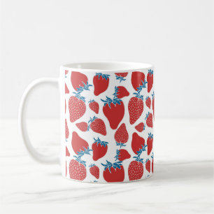 Hand plockade jordgubbsutan mönster. bakgrund kaffemugg