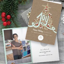 Hand plockade Joy Calligraphy Rustic Foliage Busin Helgkort