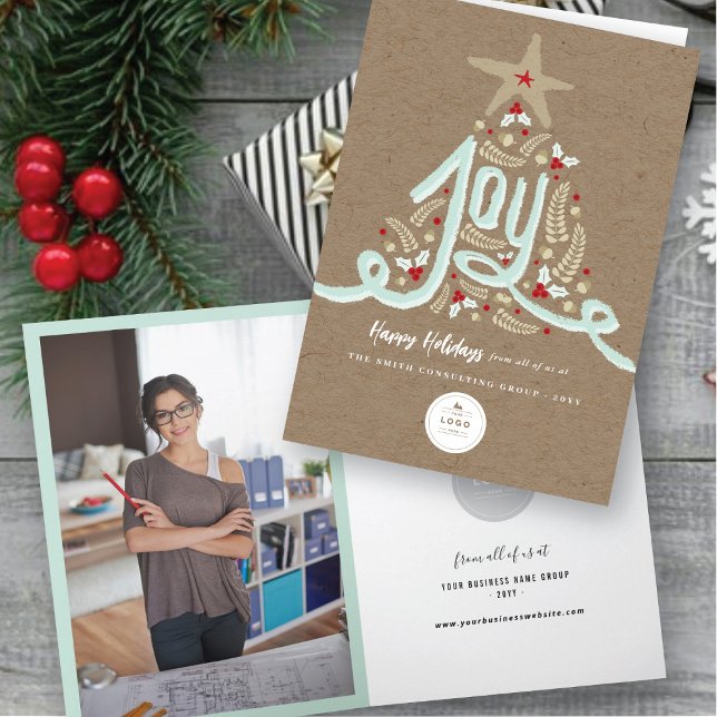 Hand plockade Joy Calligraphy Rustic Foliage Busin Helgkort (Skapare uppladdad)